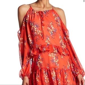 Adelyn Rae! Womens orange floral dress off shoulder XS
